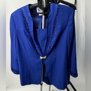 K B Stella beautiful blue lined church formal evening 2 piece Skirt Suit Set